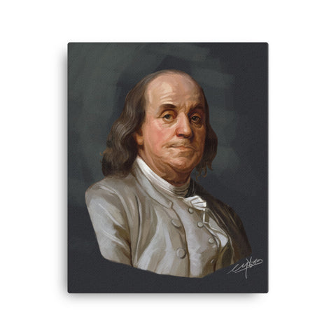 BENJAMIN FRANKLIN  -BORN 1705  DIED 1790  -"FOUNDING FATHER, EDITOR, PRINTER, INVENTOR, POLITICIAN"  -16X20