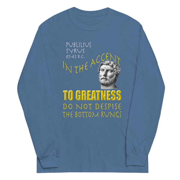 PUBLILIUS SYRUS  -IN THE ACCENT TO GREATNESS DO NOT DESPISE THE BOTTOM RUNGS