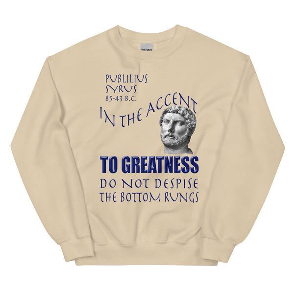 PUBLILIUS SYRUS  -IN THE ACCENT TO GREATNESS DO NOT DESPISE THE BOTTOM RUNGS