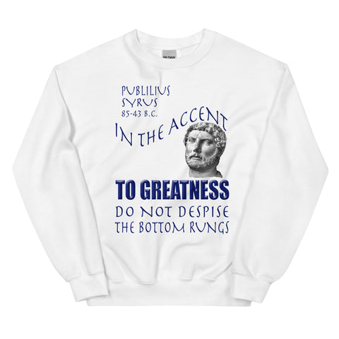 PUBLILIUS SYRUS  -IN THE ACCENT TO GREATNESS DO NOT DESPISE THE BOTTOM RUNGS