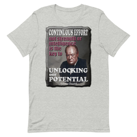 WINSTON CHURCHILL  -CONTINUOUS EFFORT  -NOT STRENGTH OR INTELLIGENCE IS THE KEY TO  -UNLOCKIING OUR POTENTIAL